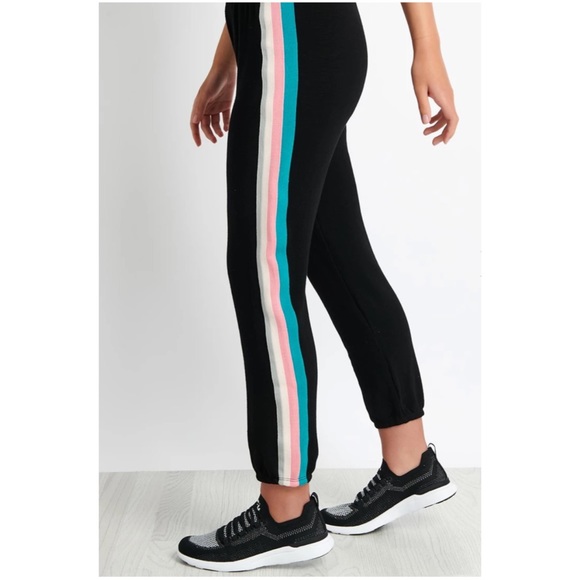 Monrow Womens Elastic Waist Sweats with Summer Stripes